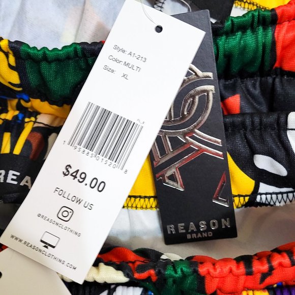 Reason RSN Brand Comic Cartoon PopArt Shorts Red Blue Drip Multicolor Wolf POW - Picture 10 of 10